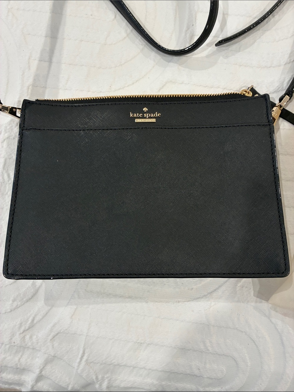 kate spade black leather crossbody with gold hardware